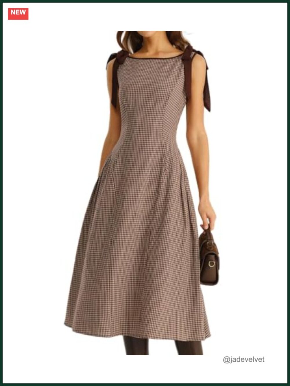 Women's Plaid Gingham Midi Sundress Cotton Boat Neck A-Line Summer